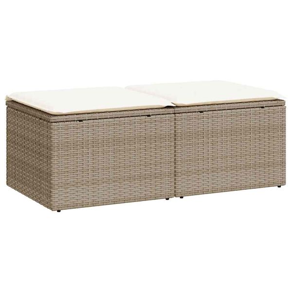 vidaXL 2-tlg. Garten-Sofagarnitur mit Kissen Beige Poly Rattan Akazie