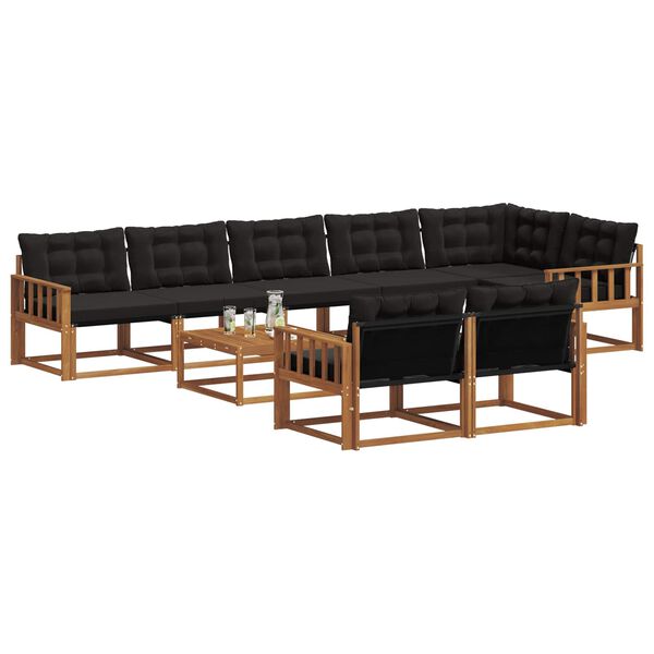 vidaXL Outdoor-Sofagarnitur mit Kissen 9 pcs Nat&uuml;rlich und Schwarz