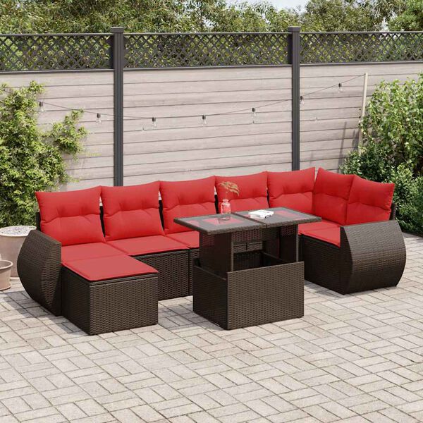 vidaXL 8-tlg. Garten-Sofagarnitur mit Kissen Braun Poly Rattan Akazie