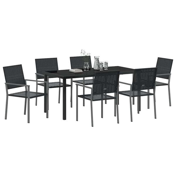 vidaXL Garten Essgruppe 7 pcs Schwarz PE-Rattan