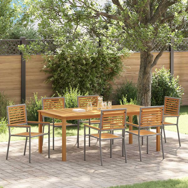 vidaXL Garten Essgruppe 7 pcs Grau Poly Rattan