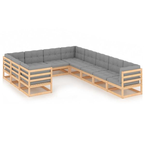 vidaXL 10-tlg. Garten-Lounge-Set mit Kissen Massivholz Kiefer