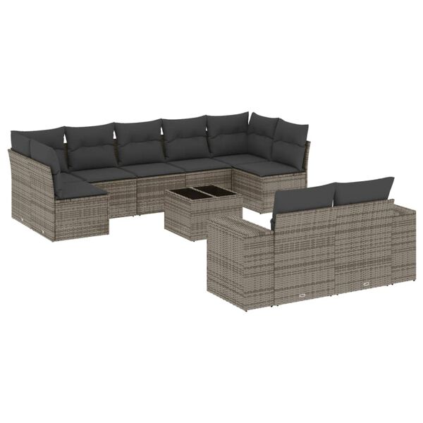 vidaXL 10-tlg. Garten-Sofagarnitur mit Kissen Grau Poly Rattan