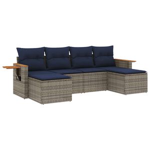 vidaXL 6-tlg. Garten-Sofagarnitur mit Kissen Grau Poly Rattan