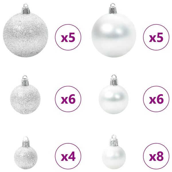 vidaXL Weihnachtskugel-Set mit 150 LEDs 61 pcs Silber Kunststoff