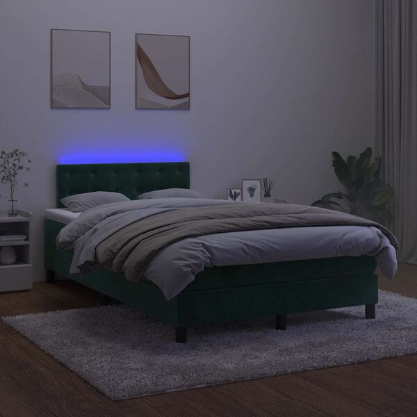 vidaXL Boxspringbett mit Matratze & LED Dunkelgr&uuml;n 120x200 cm Samt