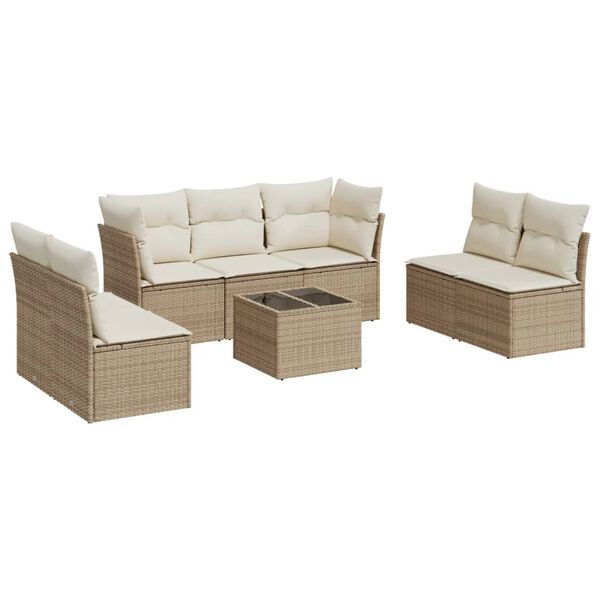 vidaXL 8-tlg. Garten-Sofagarnitur mit Kissen Beige Poly Rattan