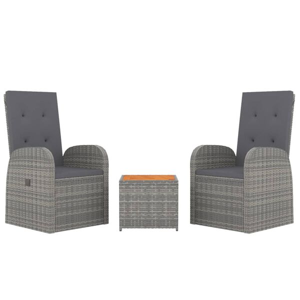 vidaXL 3-tlg. Garten-Lounge-Set Grau Poly Rattan & Massivholz Akazie