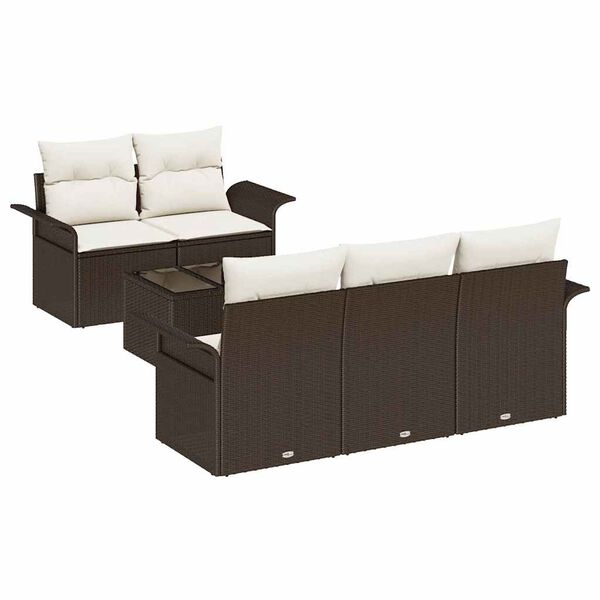 vidaXL Garten-Sofa-Set mit Kissen mit Speicher 6 pcs Braun und Creme
