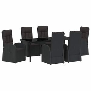 vidaXL Garten Essgruppe mit Kissen 7 pcs Schwarz Poly-Rattan