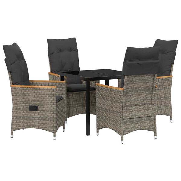 vidaXL Garten Essgruppe mit Kissen 5 pcs Grau Poly-Rattan