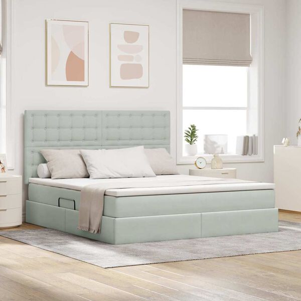 vidaXL Bett mit Stauraum und LED Hellgrau 160 x 200 cm Samt