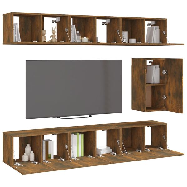 vidaXL 7-tlg. TV-Schrank-Set Räuchereiche Holzwerkstoff
