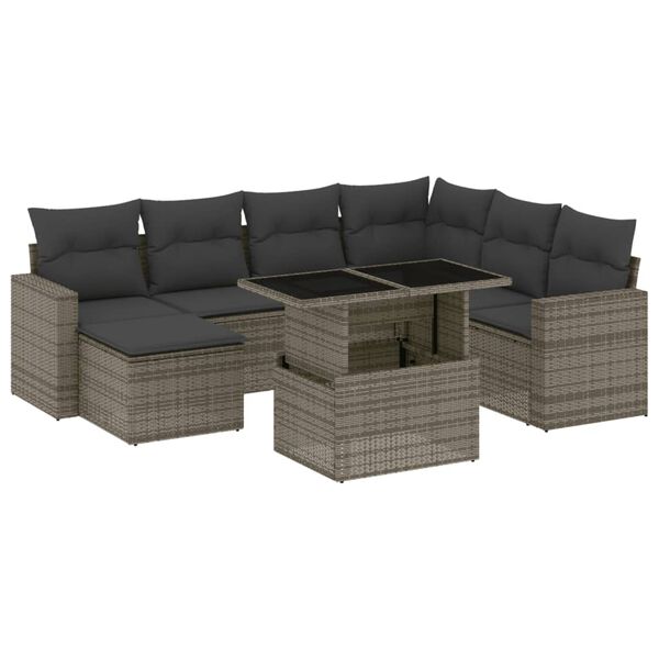 vidaXL 8-tlg. Garten-Sofagarnitur mit Kissen Grau Poly Rattan