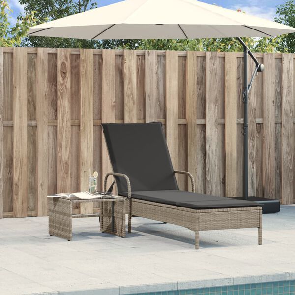 vidaXL Sonnenliege mit Rollen und Auflage Hellgrau Poly Rattan