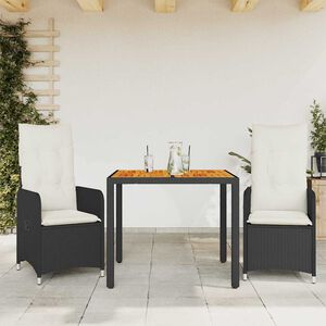 vidaXL 3-tlg. Garten-Bistro-Set mit Kissen Schwarz Poly Rattan
