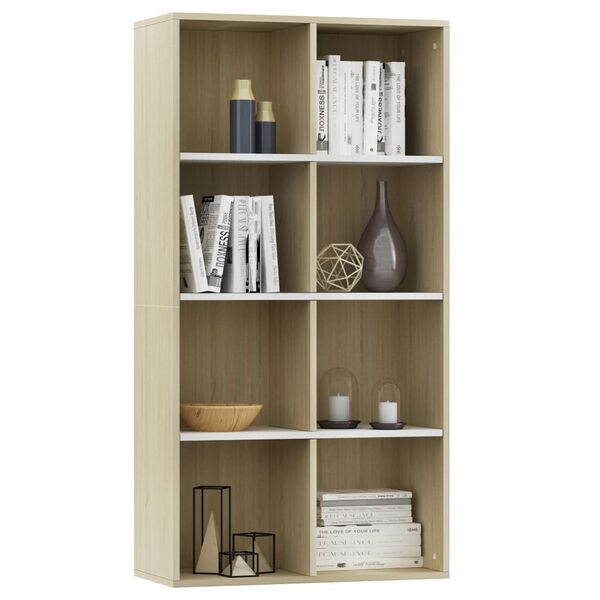 vidaXL Bücherregal/Sideboard Weiß Sonoma-Eiche 66×30×130 cm