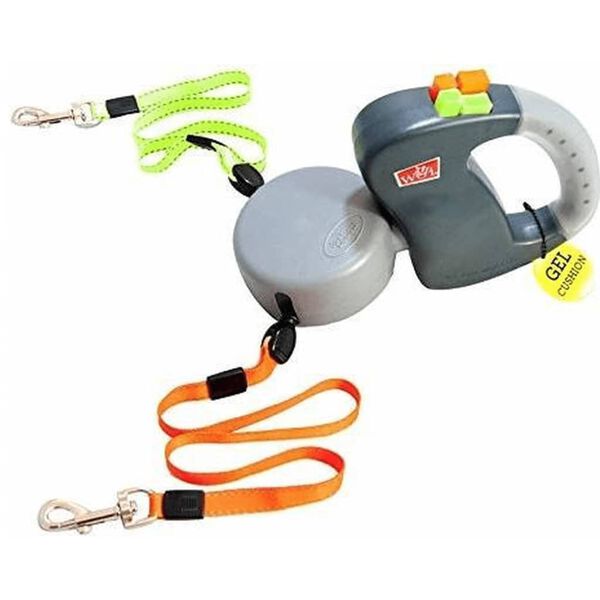 Wigzi Rollleine f&uuml;r 2 Hunde 3,0 Gel Grau