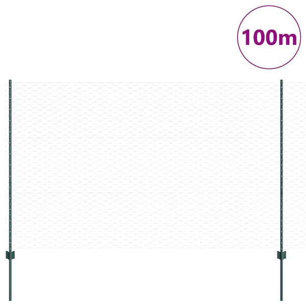 vidaXL Zaun mit Pfosten Gr&uuml;n 1,5 x 100 m Stahl und PVC