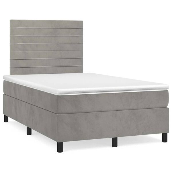 vidaXL Boxspringbett mit Matratze & LED Hellgrau 120x190 cm Samt