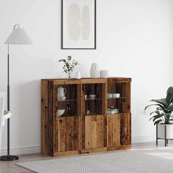vidaXL LED-Sideboard 3 pcs Altholz 123 x 37 x 100 cm Holzwerkstoff