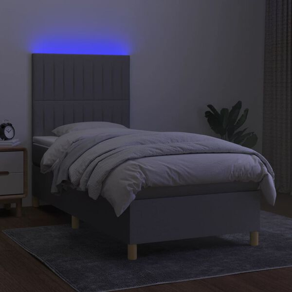 vidaXL Boxspringbett mit Matratze & LED Hellgrau 80x200 cm Stoff