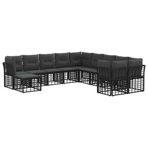 vidaXL Outdoor-Sofagarnitur 11 stk. Schwarz und Dunkelgrau Polyester