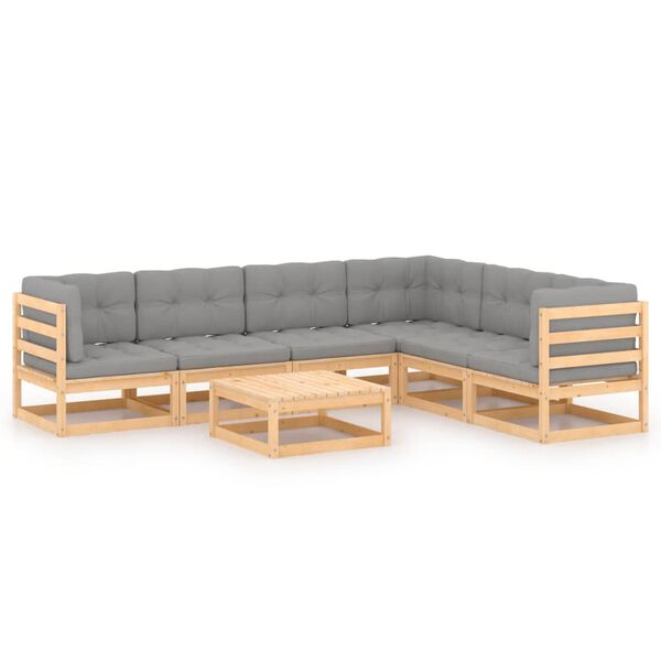 vidaXL 7-tlg. Garten-Lounge-Set mit Kissen Massivholz Kiefer