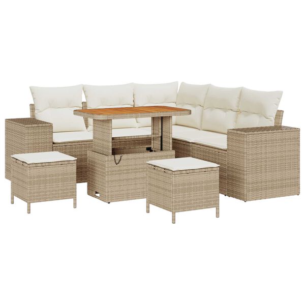 vidaXL Garten-Sofa-Set mit Kissen mit Speicher 8 pcs Beige und Creme