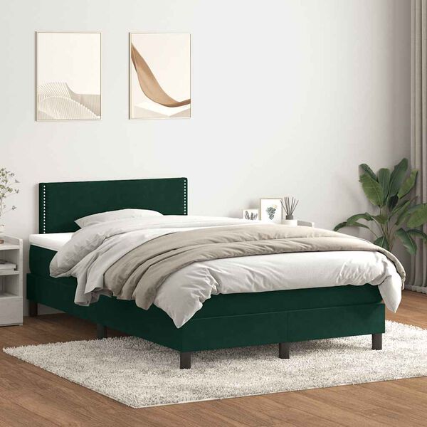 vidaXL Boxspringbett mit Matratze Dunkelgr&uuml;n 120x210 cm Samt