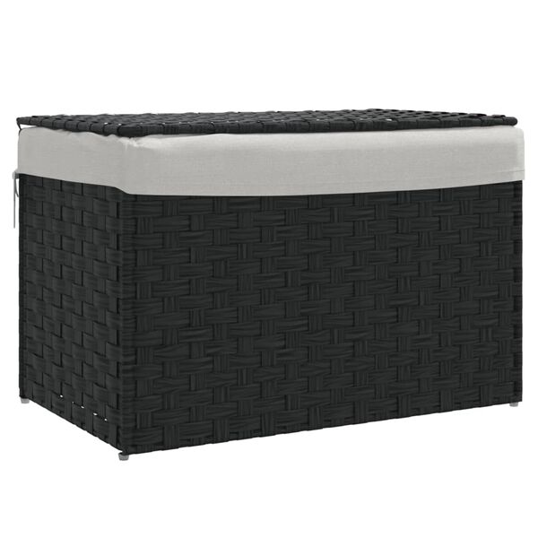 vidaXL W&auml;schekorb mit Deckel Schwarz 55,5x35x34 cm Poly Rattan