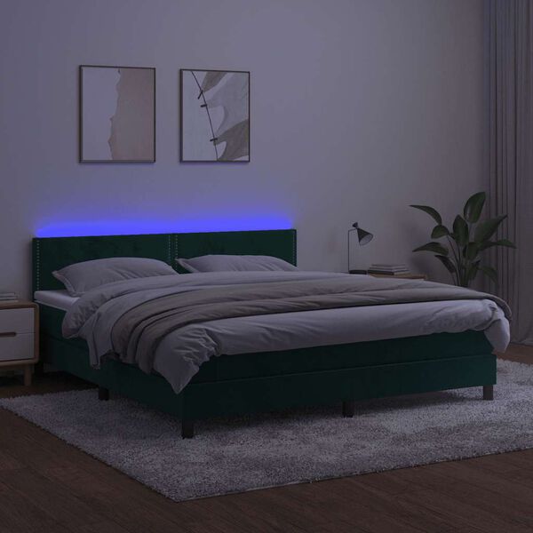 vidaXL Boxspringbett mit Matratze & LED Dunkelgr&uuml;n 160x200 cm Samt