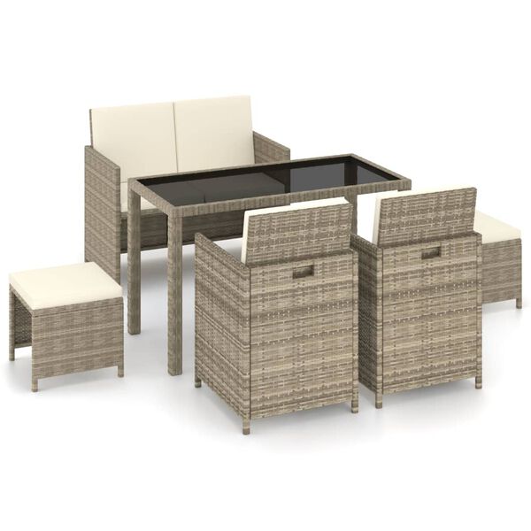 vidaXL 6-tlg. Garten-Essgruppe mit Auflagen Poly Rattan Beige