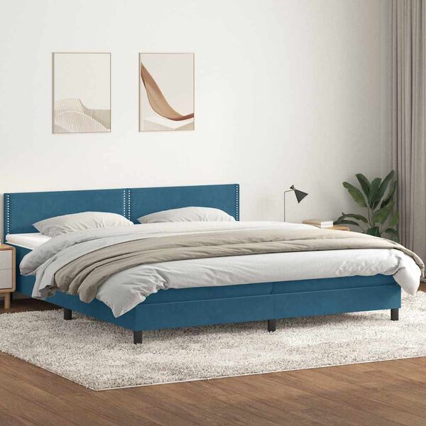 vidaXL Boxspringbett mit Matratze Dunkelblau 180x210 cm Samt