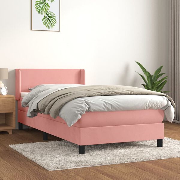 vidaXL Boxspringbett mit Matratze Rosa 90x190 cm Samt