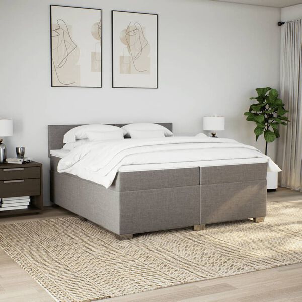 vidaXL Boxspringbett mit Matratze Taupe 200x200 cm Stoff