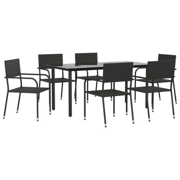 vidaXL 7-tlg. Garten-Essgruppe Schwarz Poly Rattan