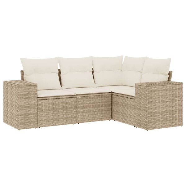 vidaXL 4-tlg. Garten-Sofagarnitur mit Kissen Beige Poly Rattan