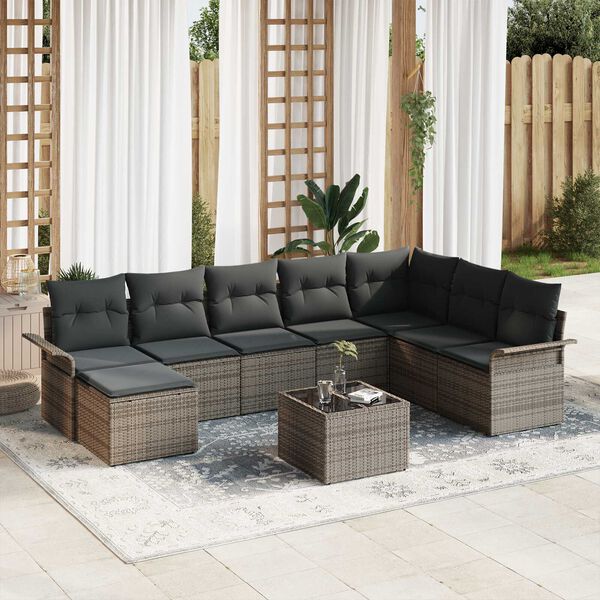 vidaXL Garten-Sofa-Set mit Kissen 9 pcs Schwarz Poly Rattan