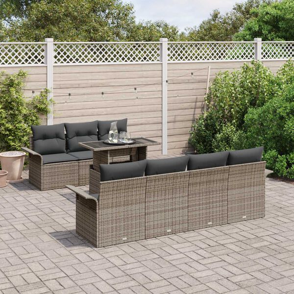 vidaXL Gartensofa-set mit Kissen mit Speicher 8 pcs Grau Poly Rattan