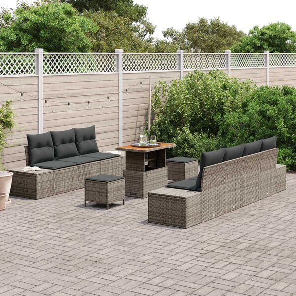 vidaXL Gartensofa-set mit Kissen mit Speicher 10 pcs Grau Poly Rattan