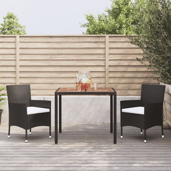 vidaXL 3-tlg. Garten-Essgruppe mit Kissen Schwarz Poly Rattan