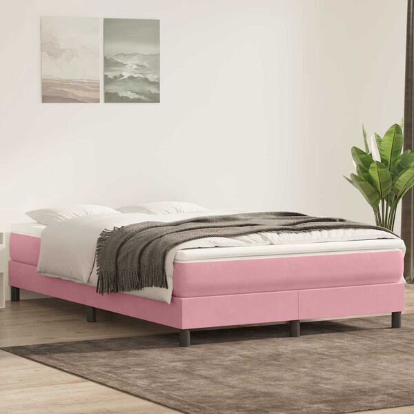 vidaXL Boxspringbett mit Matratze Rosa 160x220 cm Samt