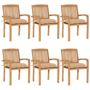 vidaXL Stapelbare Gartenst&uuml;hle mit Kissen 6 Stk. Massivholz Teak