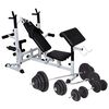 vidaXL Hantelbank mit Ablage, Langhantel und Kurzhantel-Set 120 kg
