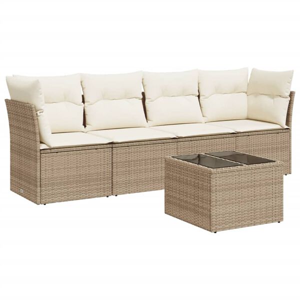 vidaXL 5-tlg. Garten-Sofagarnitur mit Kissen Beige Poly Rattan