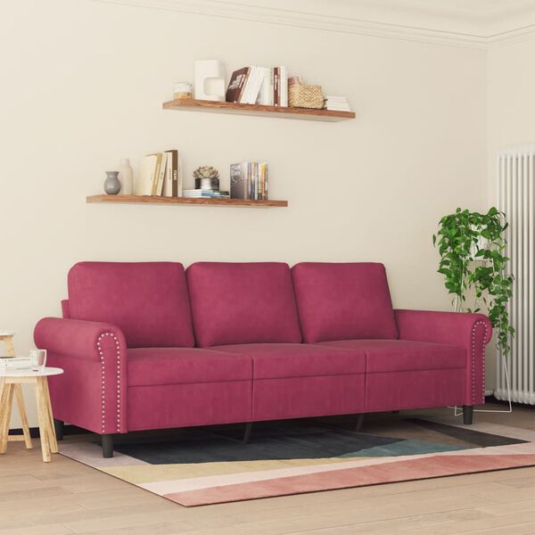 vidaXL 3-Sitzer-Sofa Weinrot 180 cm Samt
