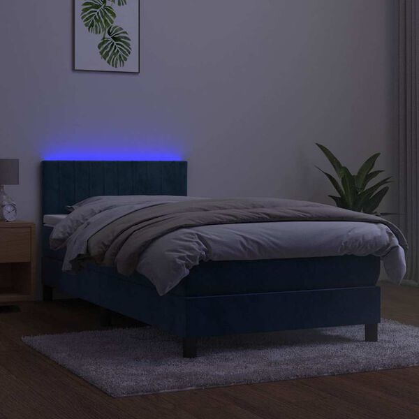 vidaXL Boxspringbett mit Matratze & LED Dunkelblau 80x200 cm Samt