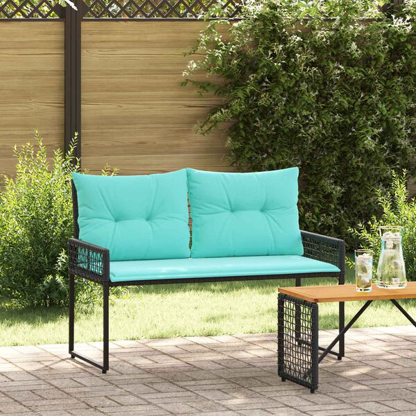 vidaXL Bank Outdoor mit Kissen Schwarz und T&uuml;rkis 118 x 55 x 82 cm