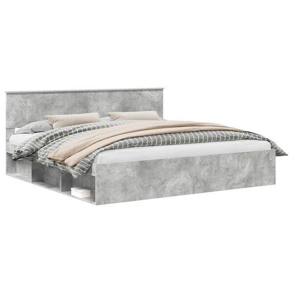 vidaXL Bettrahmen mit Kopfteil Beton 200 x 200 cm Massives Kiefernholz